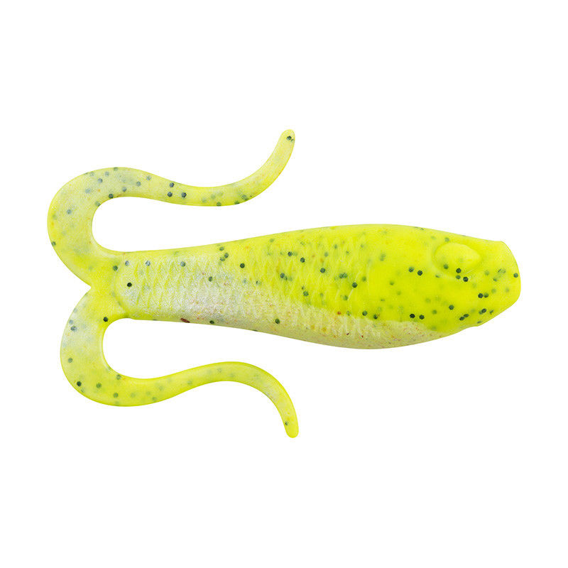 Berkley, Berkley Gulp! Doppia coda di cefalo morbido Chartreuse Pepper Neon 4" 6pk
