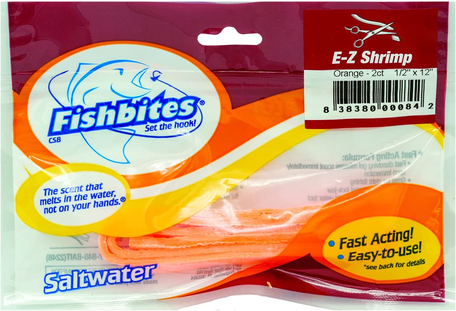 Morsi di pesce, Fishbites E-Z Gamberetti Strisce di esca ad azione rapida, 12", 2pz.
