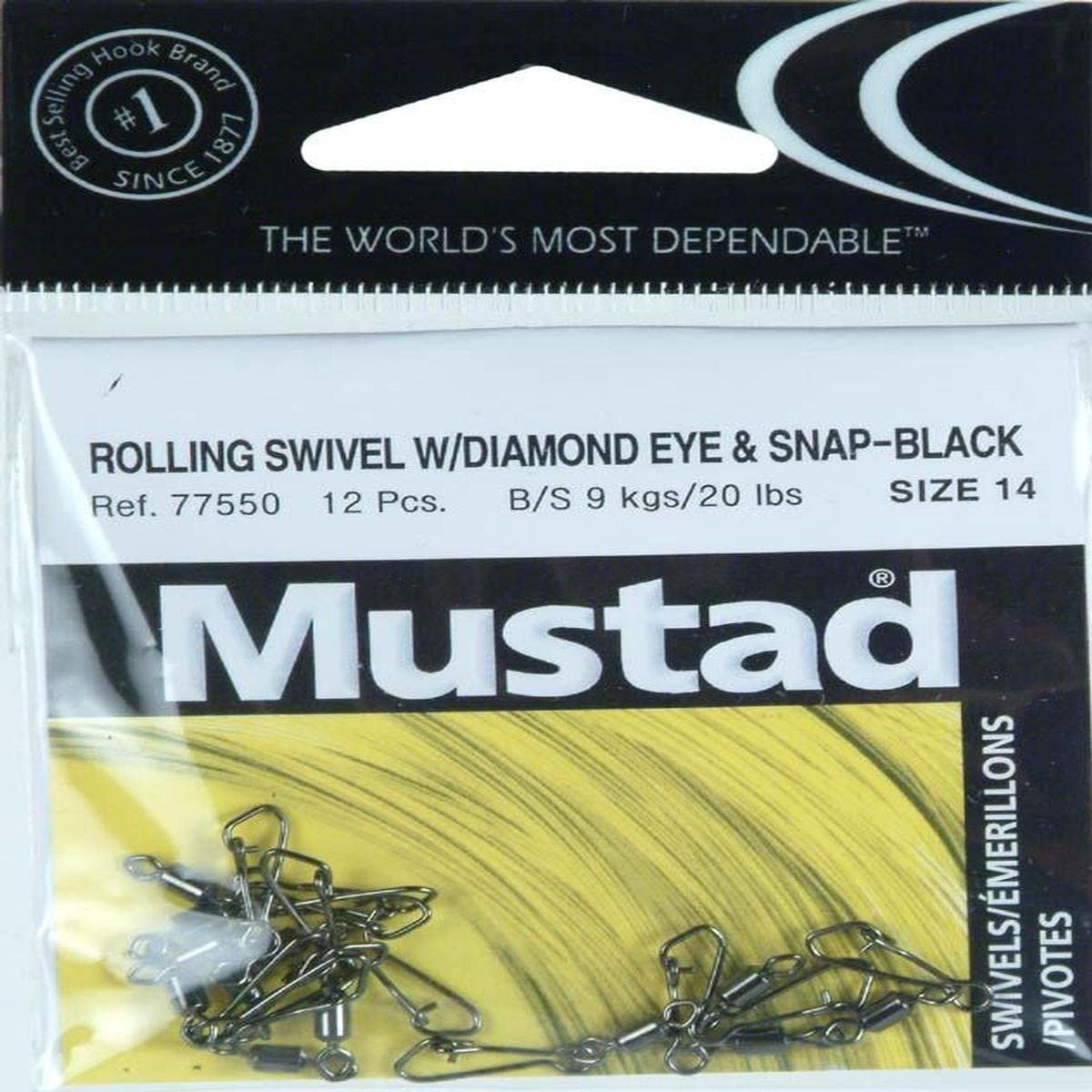 Mustad, Mustad Rolling Swivel c/occhiello diamantato e snap nero
