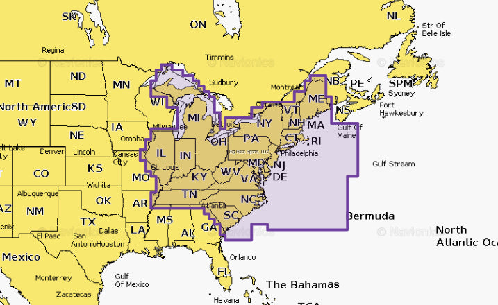 Navionics, Navionics - Carta della mappa U.S. East